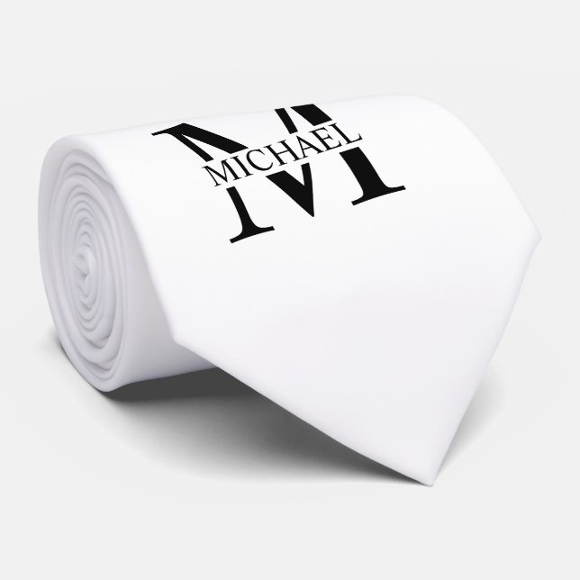 Vita Personligen Monogram och Namn Slips (Rullad)