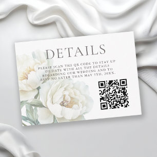 Vita Pioner Blommig Brölloppsinformation QR-kod Tilläggskort
