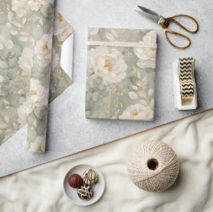 Vita pioner Blommig Sagegrön Guld Elegant Presentpapper