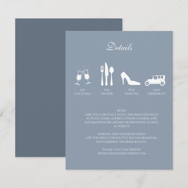 Vita pioner med dammigt blåa detaljer inbjudan (Fram/baksida)