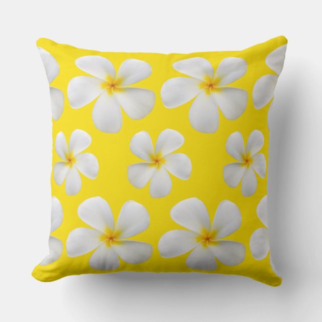 Vita plumeria Flowers på Gult Kudde (Framsida)