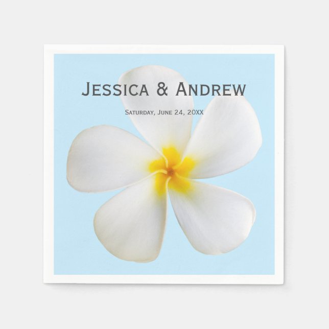 Vita plumeria på blå, tropiska, Blommigt, blöjor Pappersservett (Framsidan)