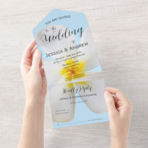 Vita plumeria på blå, tropiska, Blommigt Bröllop