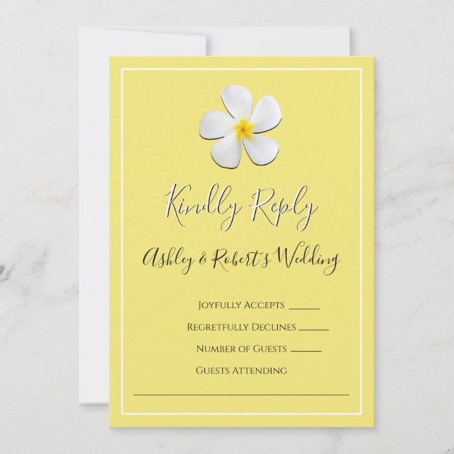 Vita plumeriablommor på Gult, OSA Inbjudningar (Framsida)