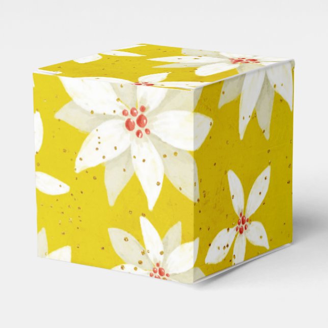 Vita Poinsettia Röda Accenter Ljust Guldgult Presentaskar (Framsidan Sidan)