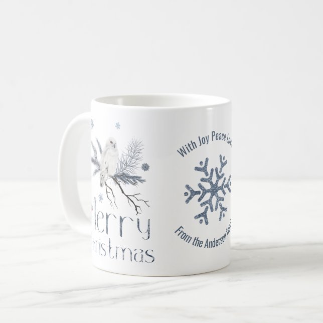 Vita Polarna Uggla vid A Gren, God jul Kaffemugg (Framsida vänster)