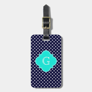 Vita Polka Dot Aqua Quatrefoil Monogram Bagagebricka