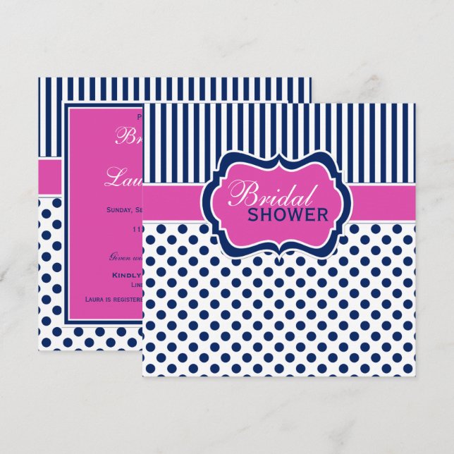 Vita Polka Dot Rand Möhippa Inbjudan (Fram/baksida)