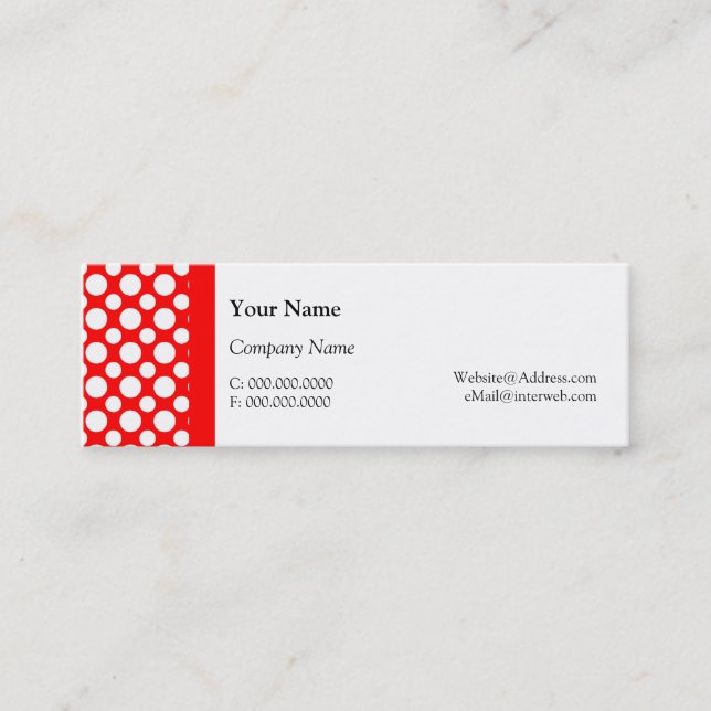 Vita Polka dots på Röda Affärskort Mini Visitkort (Framsida)