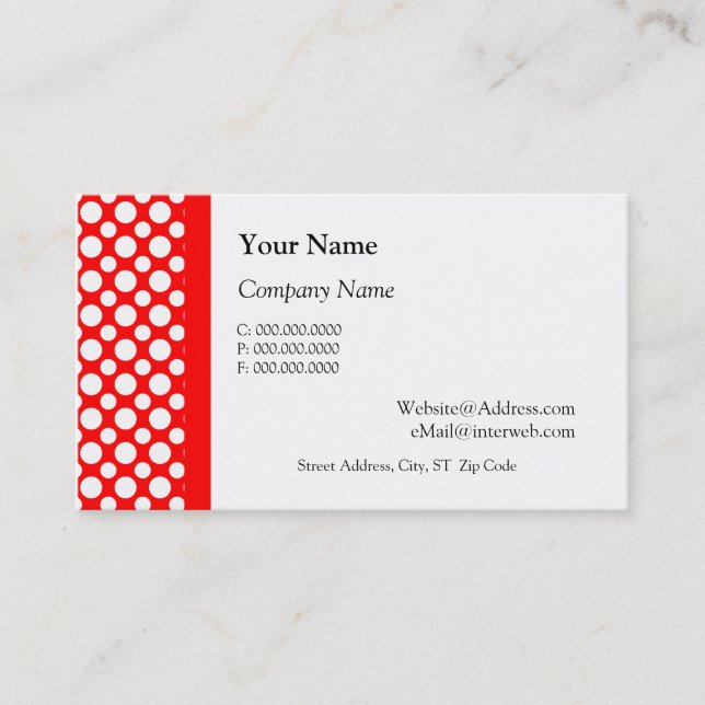 Vita Polka dots på Röda Affärskort Visitkort (Framsida)