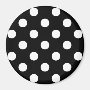 Vita Polka dots på svart bakgrund Magnet