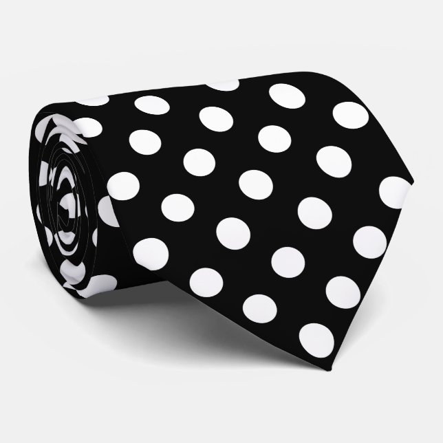 Vita Polka dots på svart bakgrund Slips (Rullad)