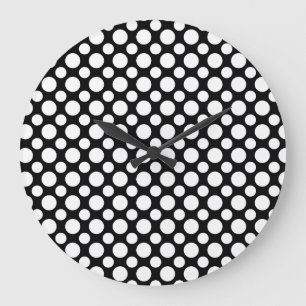 Vita polka-punkter på Black Wall Clock Stor Klocka