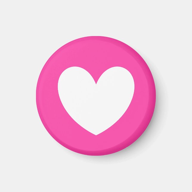 Vita polkahjärtan på fuchsisk rosa magnet (Framsidan)