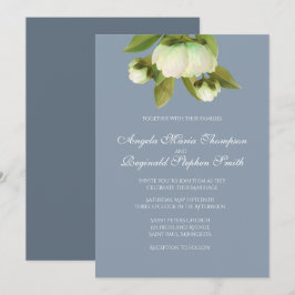 Vita ponnyer med Dusty Blue-inbjudan Inbjudningar