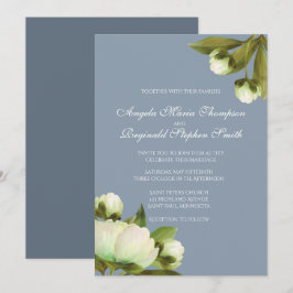 Vita ponnyer med Dusty Blue Inbjudningar