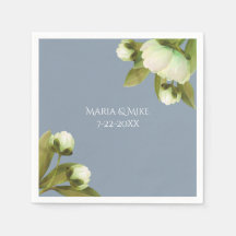 Vita ponnyer med Dusty Blue Napkins