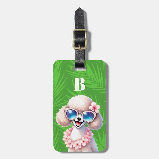 Vita Poodle Hund Bagagebrickor (Vertikal Framsida)