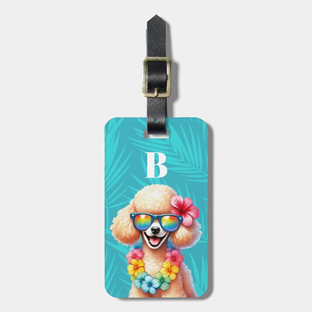 Vita Poodle Hund Bagagebrickor (Vertikal Framsida)