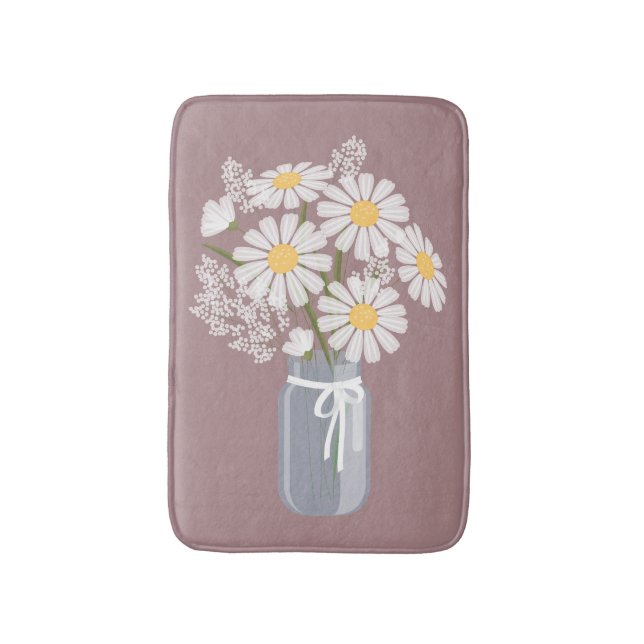 Vita prästkragar i masonburk på mörk rosa badrumsmatta (Framsidan (Vertikal))