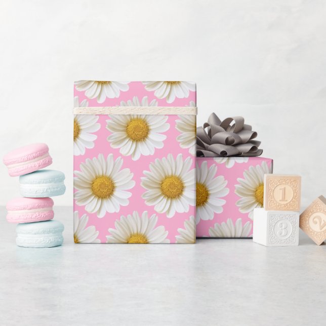 Vita prästkragar Mönster på rosa bakgrund Presentpapper (Baby Shower)