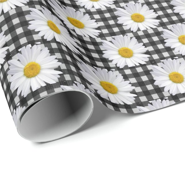 Vita prästkragar på gingham  presentpapper (Rullad Hörn)