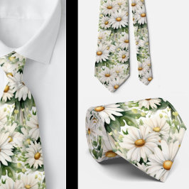 Vita prästkragar Prästkrage Vattenfärg Blommig Slips