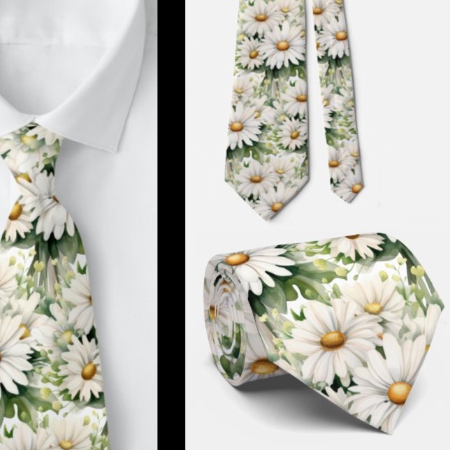 Vita prästkragar Prästkrage Vattenfärg Blommig Slips (Skapare uppladdad)