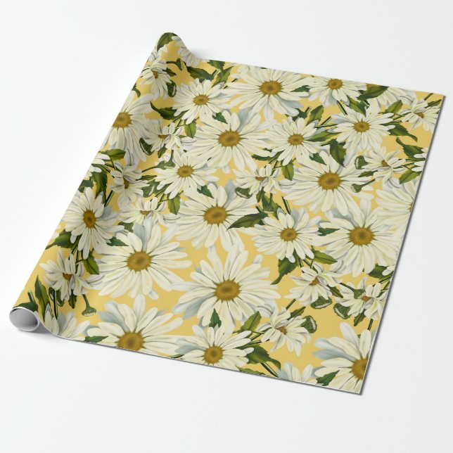 Vita prästkragar Tusenskönor Blommor Gula Ljus Fes Presentpapper (Utrullad)