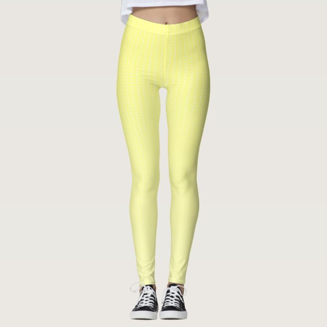 Vita prickar gult mönster leggings (Framsida)