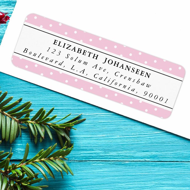 Vita prickar Mönster Rosa Chic Returadress Etikett (Skapare uppladdad)