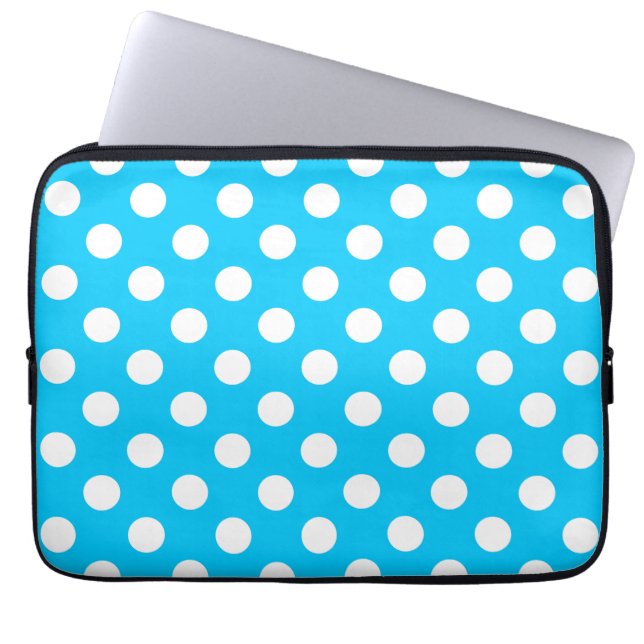 Vita prickar på elektriskblå laptop sleeve (Framsidan)