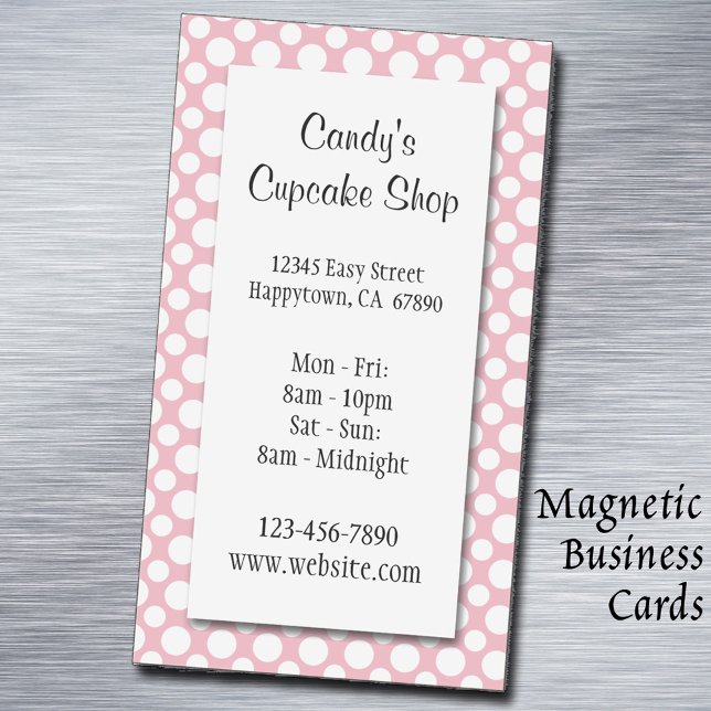 Vita prickar på rosa magnetisk visitkort magnetiska visitkort (polka dots Editable Magnetic Business Cards)