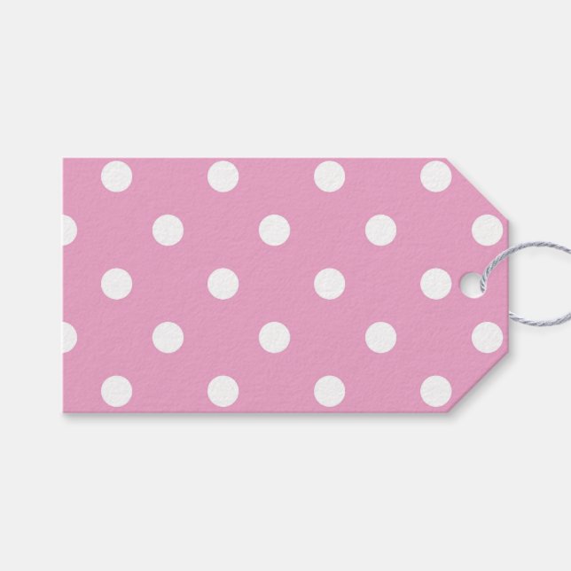 Vita prickar på rosa presentkortsetiketter presentetikett (Framsidan (Horisontell))