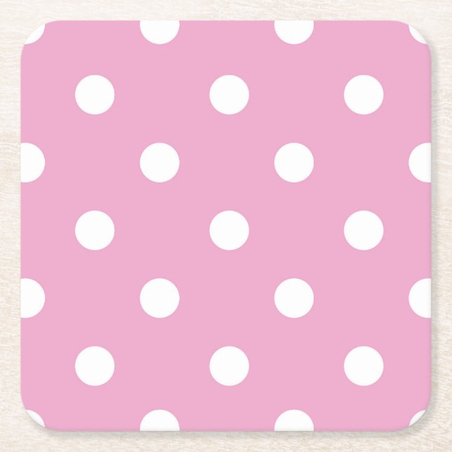 Vita prickar på rosa underlägg papper kvadrat (Framsidan)