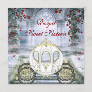 Vita prinsessan Carriage Enchanted Sweet 16 Inbjudningar