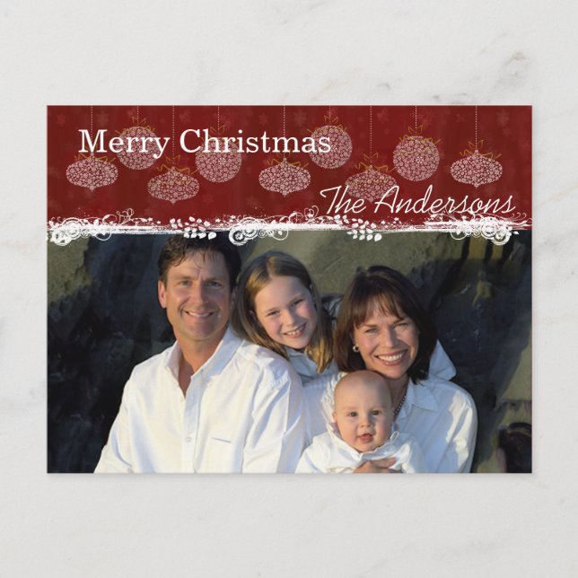 Vita prydnadsfamiljens julfotopapport helg vykort (Framsida)