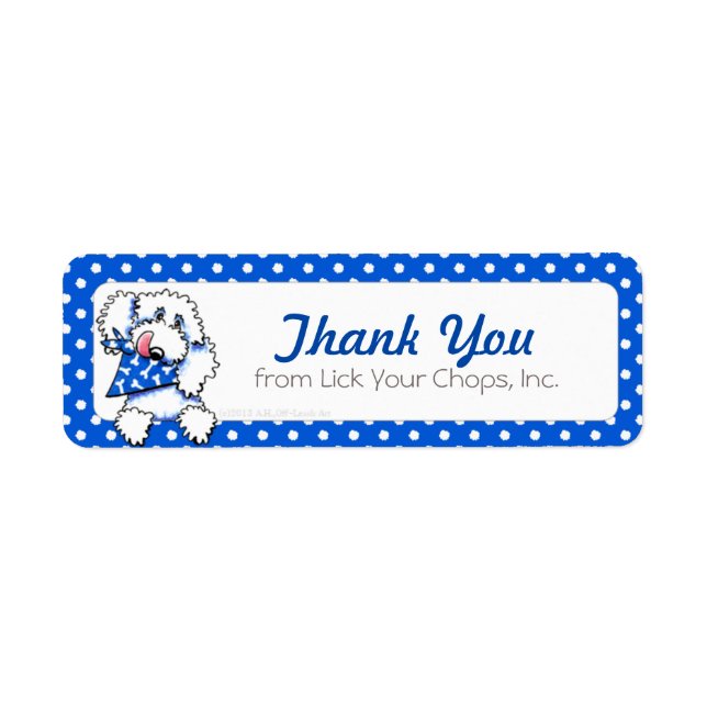 Vita Pudel Blue Dots Pet Food Business Labels Returadress Etikett (Framsidan)
