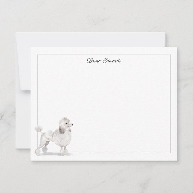 Vita Pudel Grått Gräns Personlig Stationery Anteckningskort (Framsida)