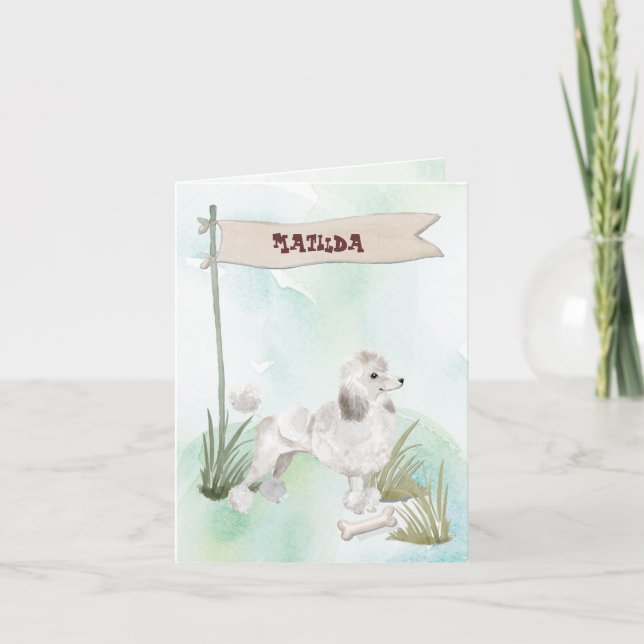 Vita Pudel-Grattisar på Nya Hund Anteckningskort (Framsida)