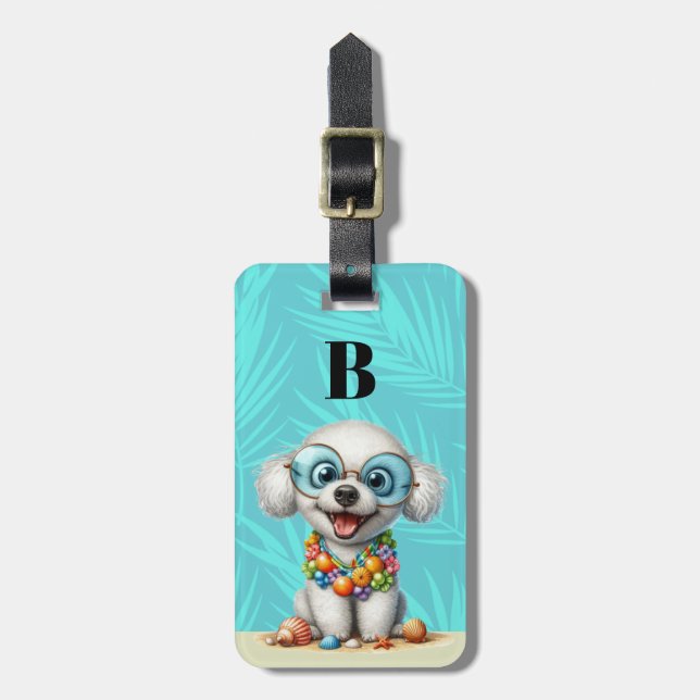 Vita Pudel Hund Bagagebrickor (Vertikal Framsida)