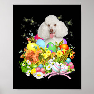 Vita Pudel-Hund med Påskägg Basket Coo Poster