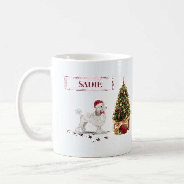 Vita Pudel-julen Hund med Träd Kaffemugg (Vänster)