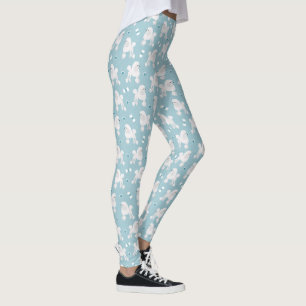 Vita Pudel och Bows Mönster Blue Leggings