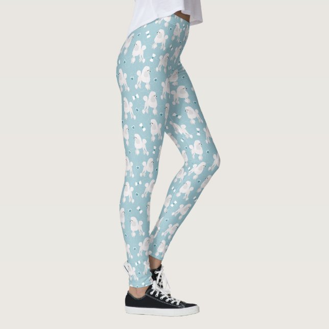 Vita Pudel och Bows Mönster Blue Leggings (Höger)