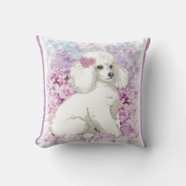 Vita Pudel och lilacs Kudde (Framsida)