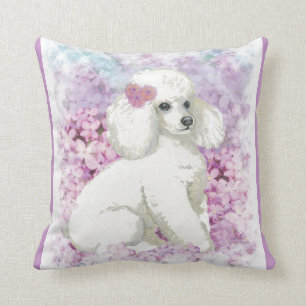 Vita Pudel och lilacs Kudde