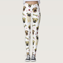 Vita Pugg-utskriftskopplingar Leggings