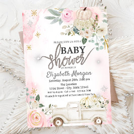 Vita Pumpa Lastbil Blommor Baby Shower Inbjudningar