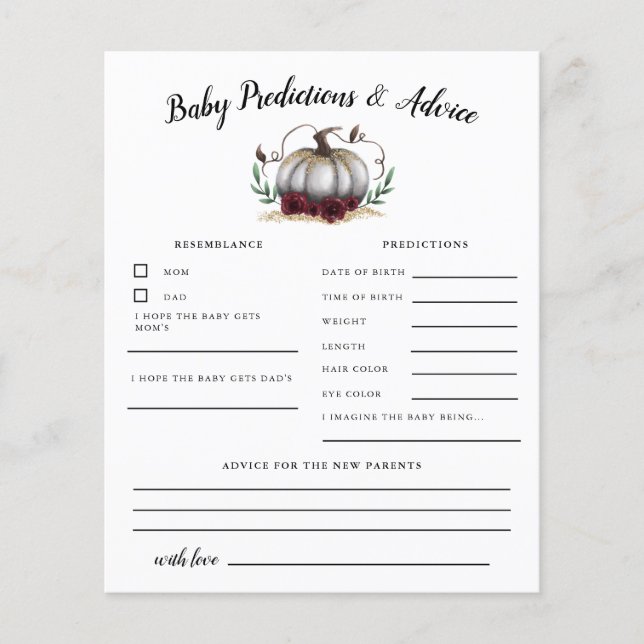 Vita Pumpkin Baby Predications & Advice Card (Framsida)